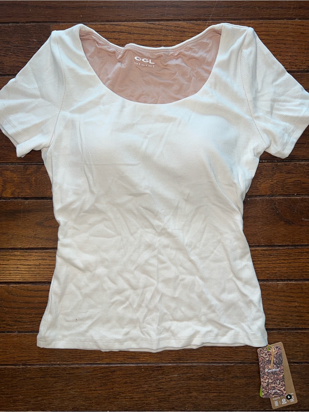 OGL Cream Scoop Neck Short Sleeve Cotton BraTop Size XS NWT